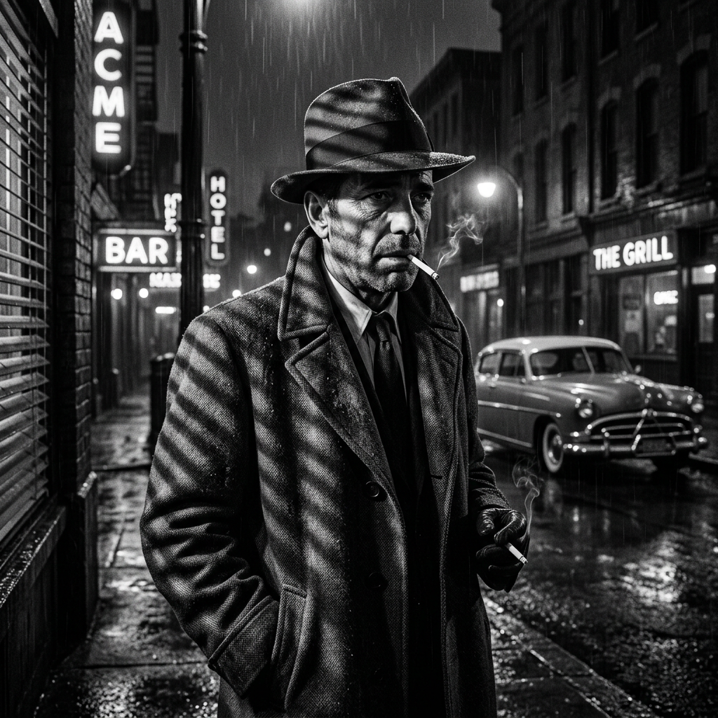 1950s Black & White Film Noir AI AI portrait example — Vintage & Retro