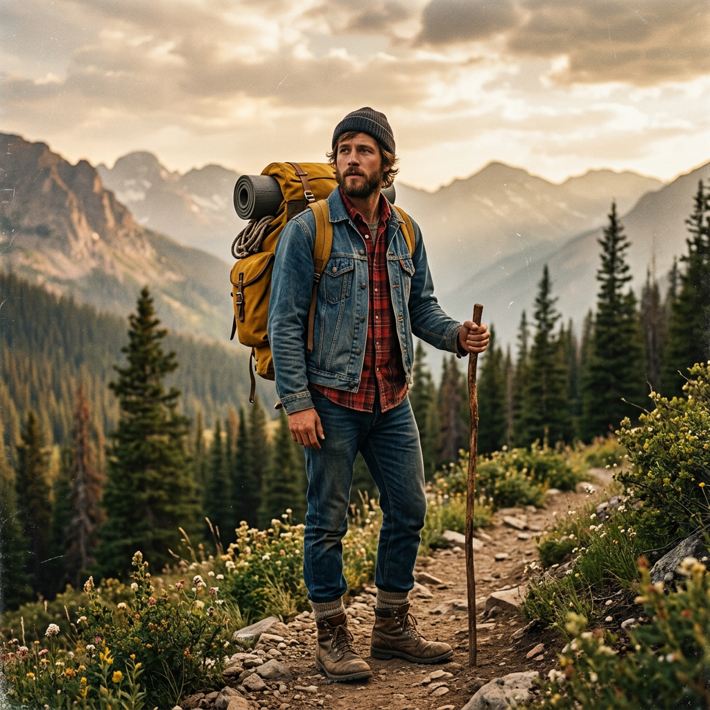 1970s Rocky Mountain Hiker AI Portrait AI portrait example — Vintage & Retro