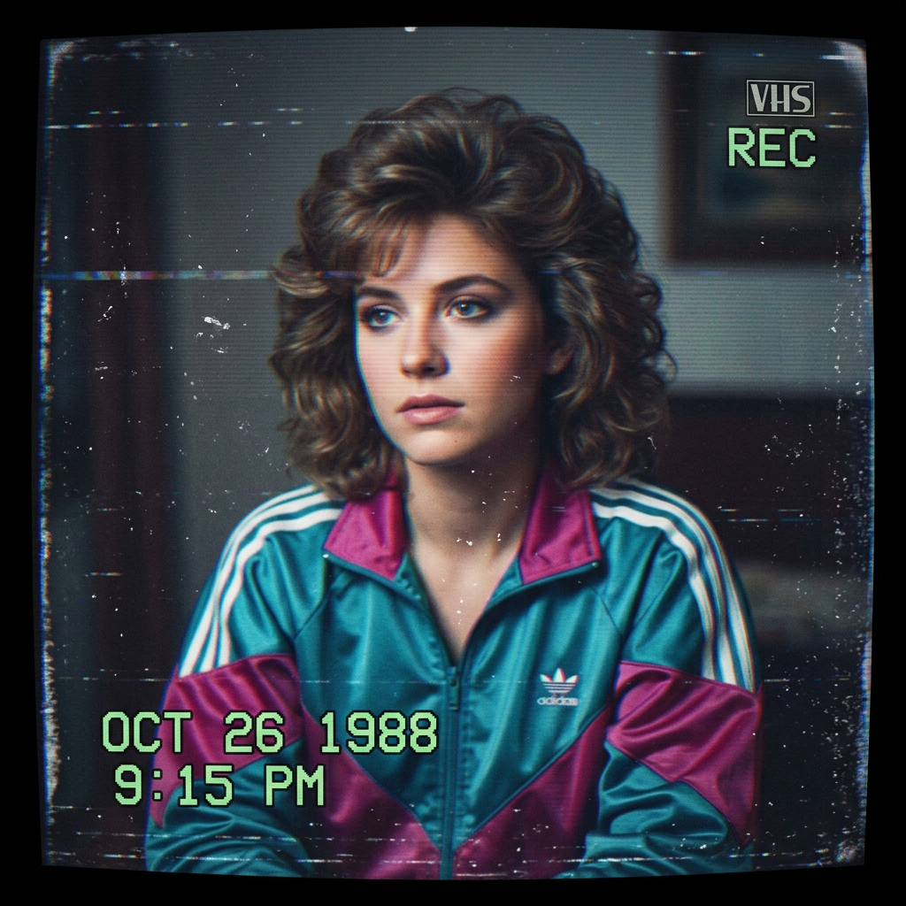 1980s VHS Glitch Analog AI Filter AI portrait example — Vintage & Retro