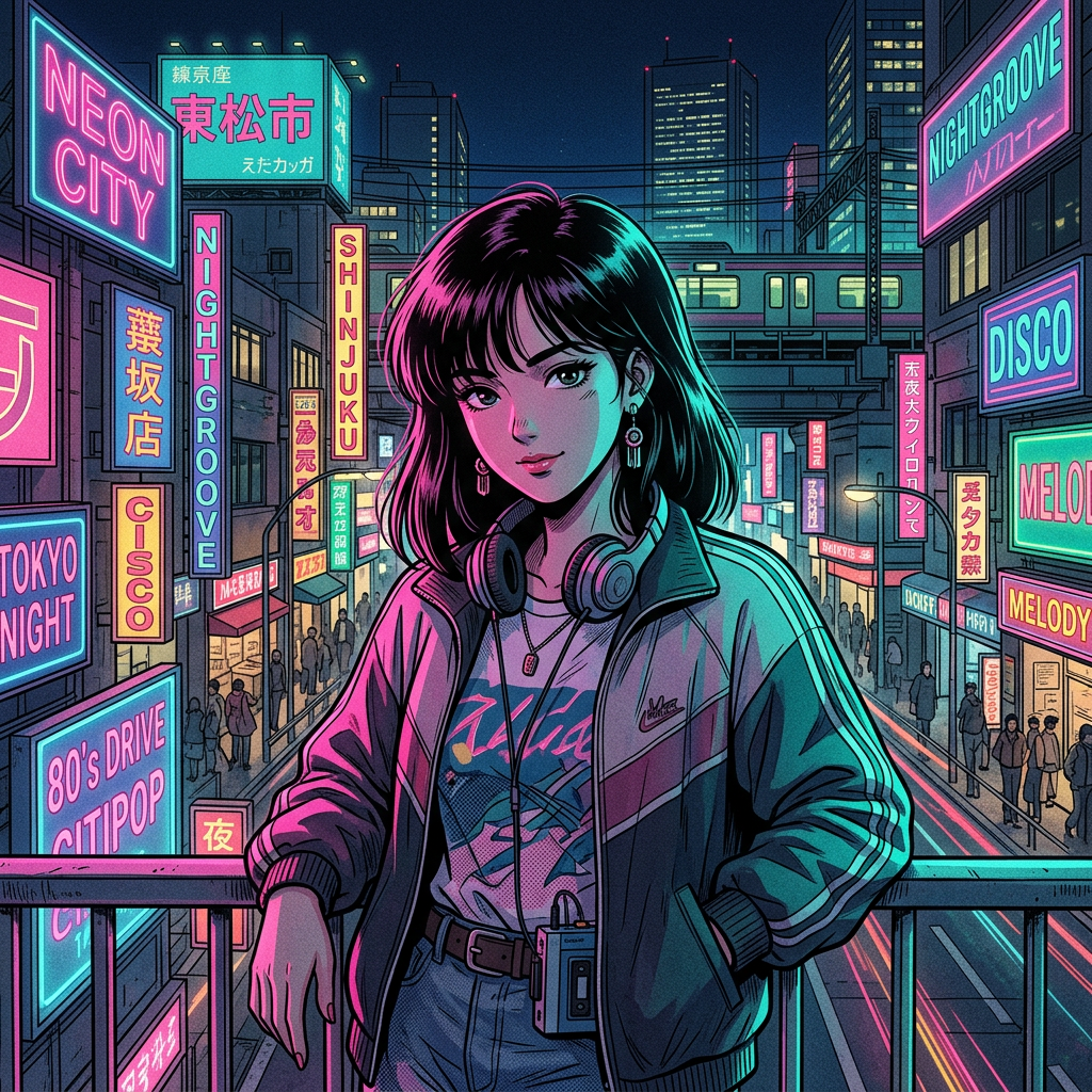 1990s Japanese City Pop AI Art Trend AI portrait example — Vintage & Retro
