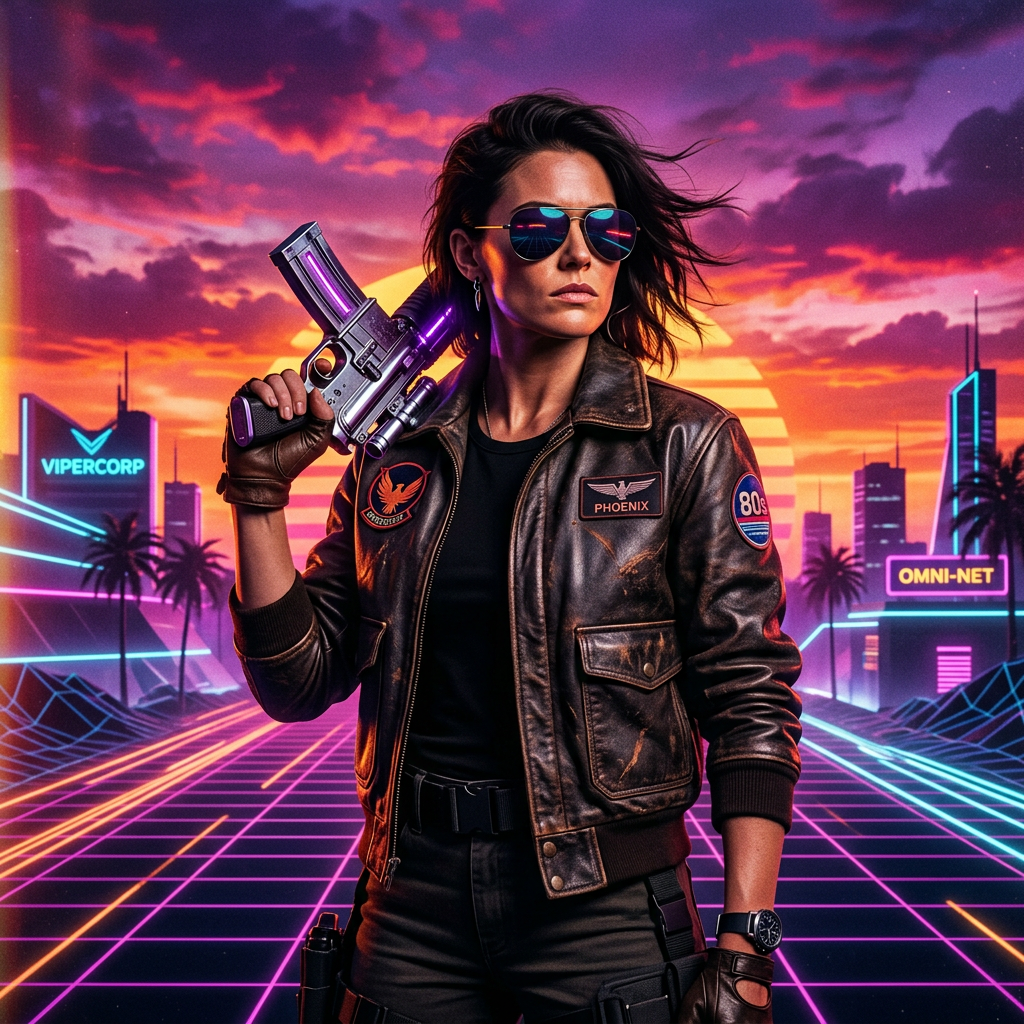 80s Synthwave Action Hero AI Portrait AI portrait example — Cinematic & Movie Poster