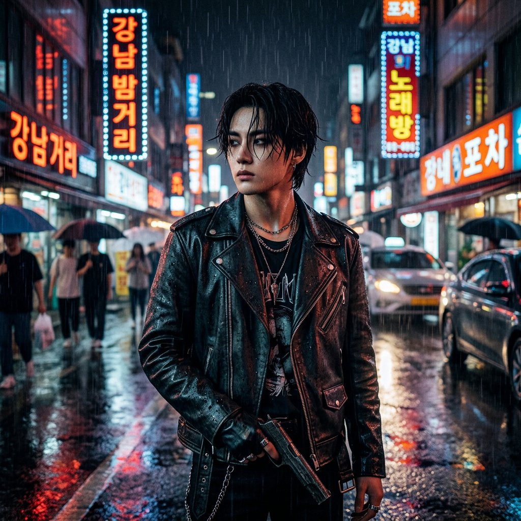 Action Hero Noir City Idol AI AI portrait example — K-Pop & Idol