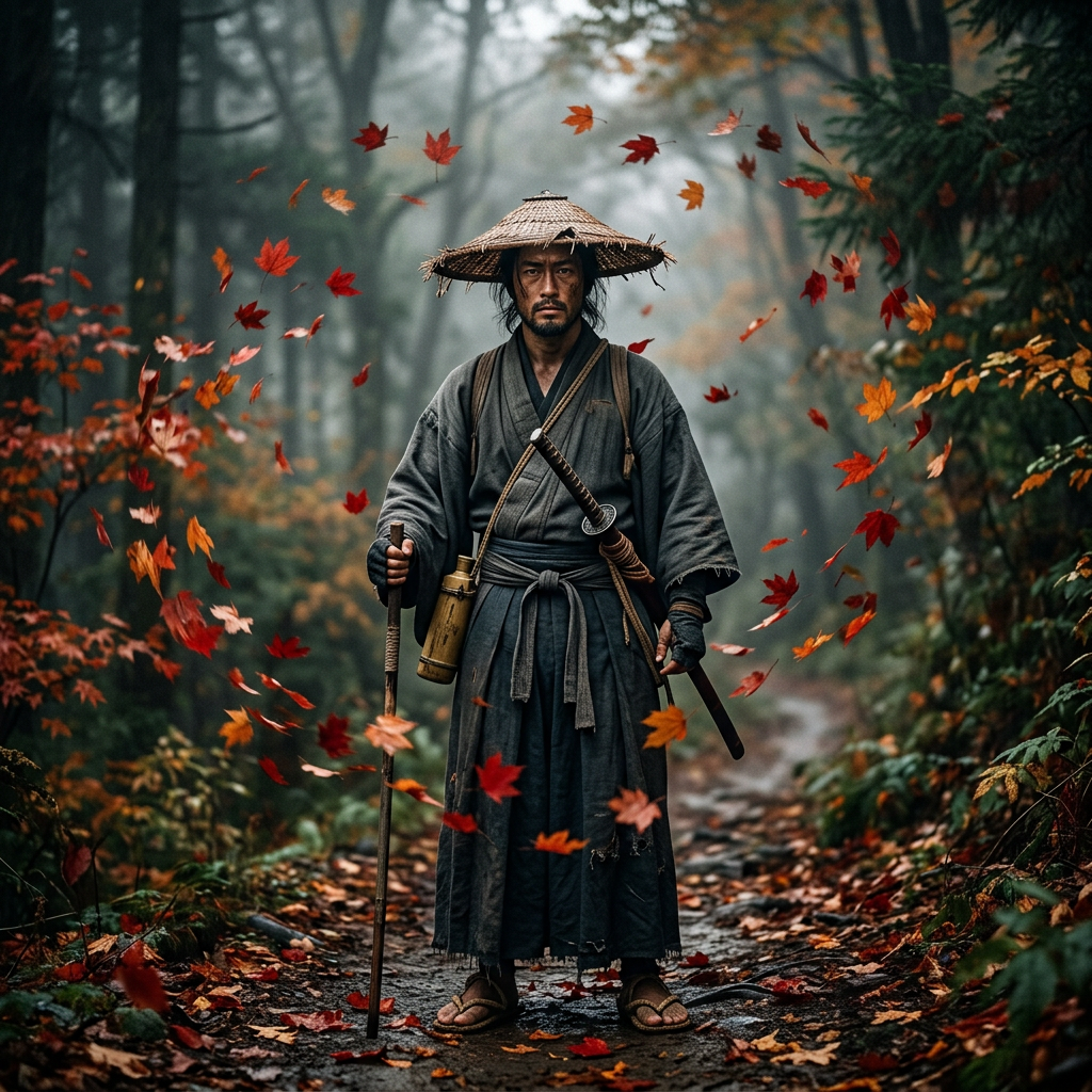 Ancient Ronin Autumn Leaves AI Filter AI portrait example — Fantasy & Cosplay