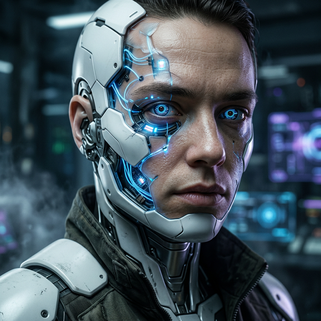 Android Cybernetic Augmentation Portrait AI Filter AI portrait example — Cyberpunk & Future
