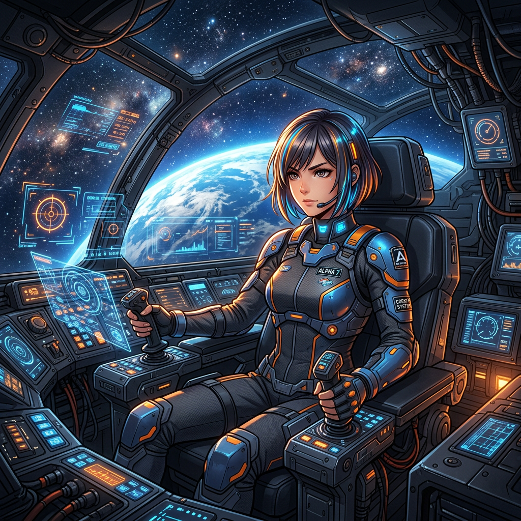 Anime Mecha Pilot Cockpit AI Portrait AI portrait example — Cyberpunk & Future