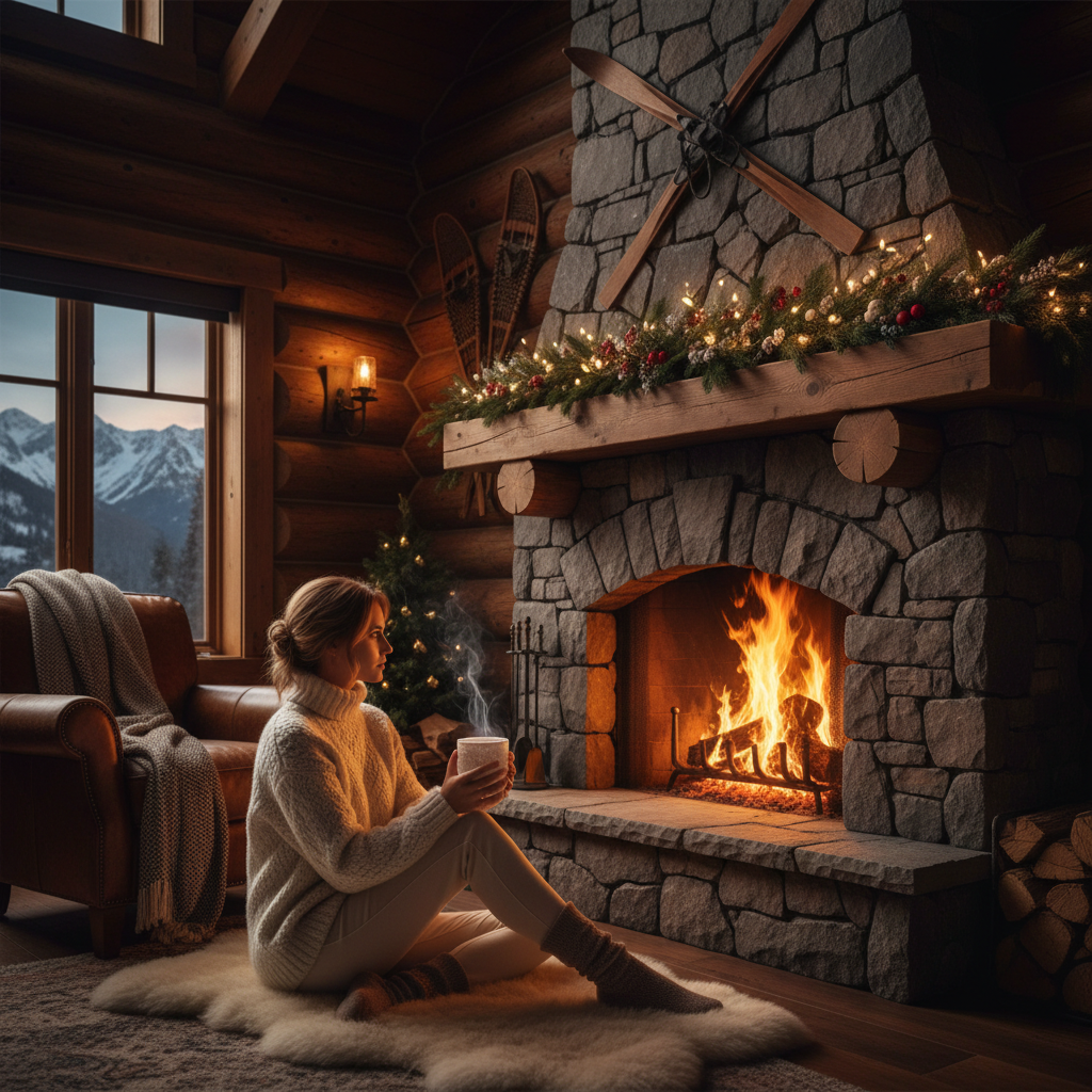 Cozy Cabin Fireside Aprés-Ski AI Trend AI portrait