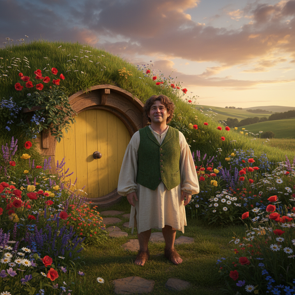 Cozy Hobbit Shire Cottagecore AI Portrait AI portrait example — Cinematic & Movie Poster