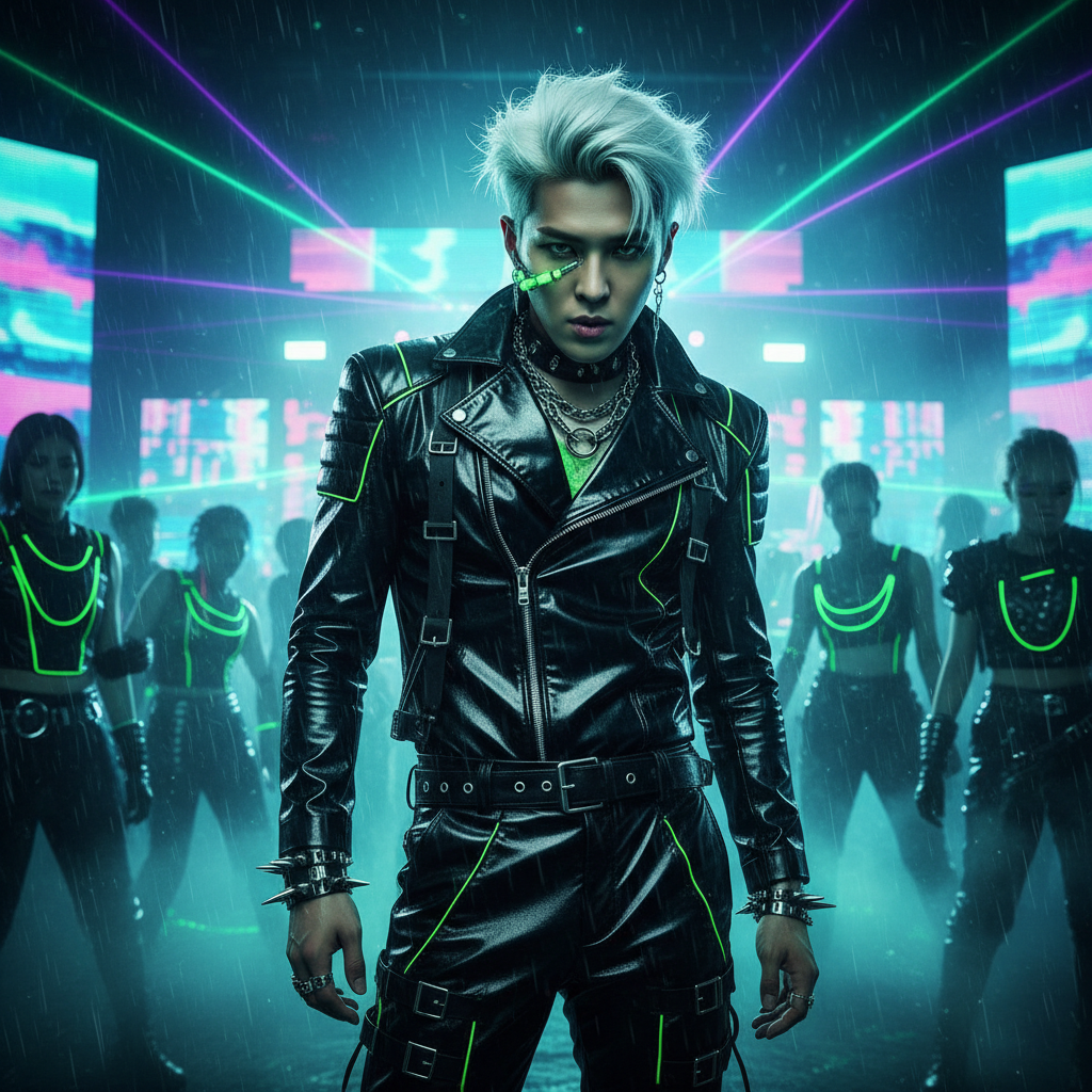 Cyber-Goth Rave K-Pop Fashion AI AI portrait — K-Pop & Idol