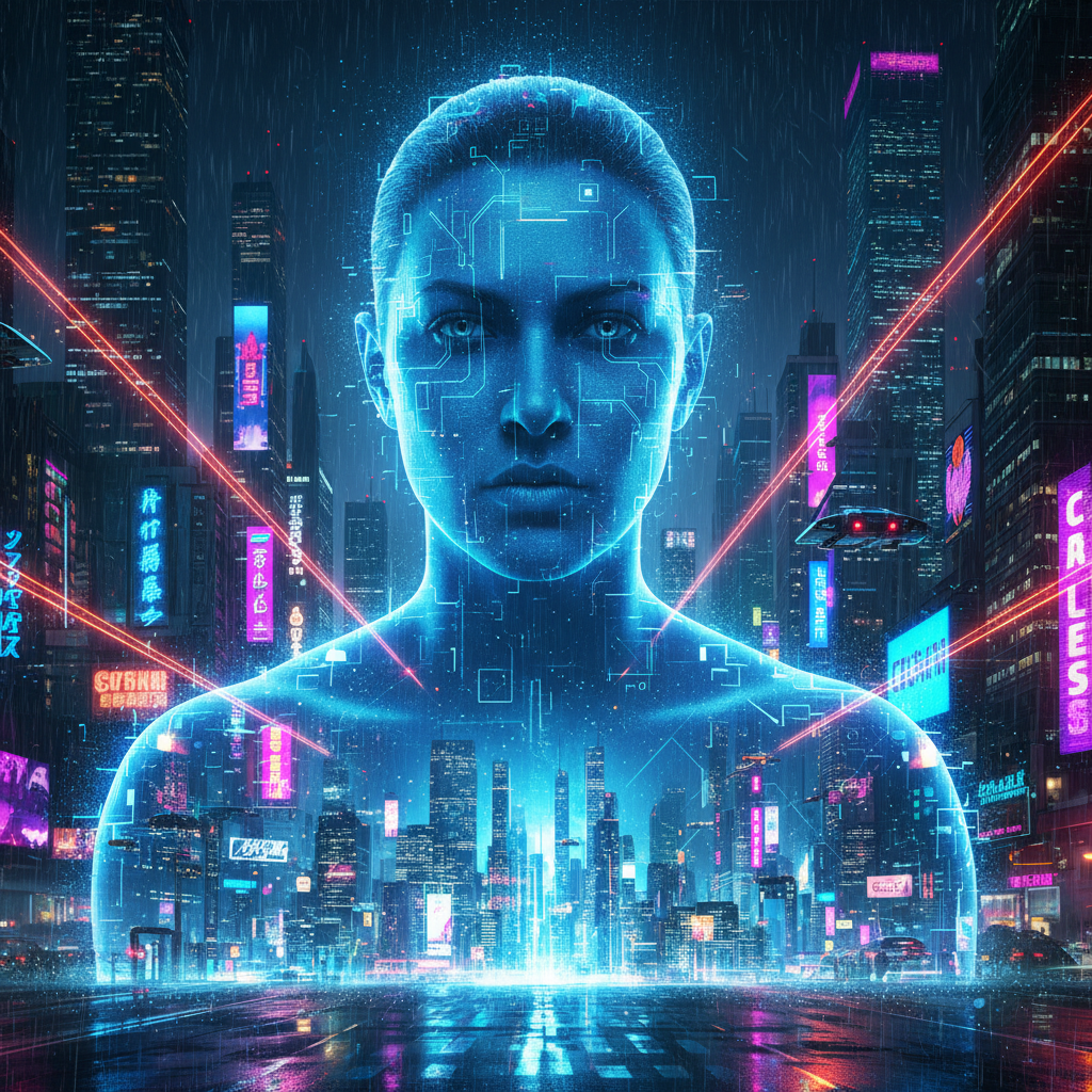 Cyberpunk Augmented Reality Billboard AI Trend AI portrait example — Cyberpunk & Future