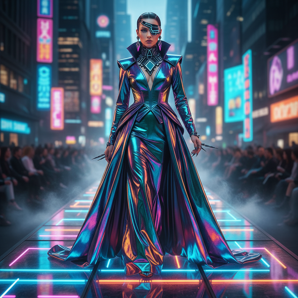 Cyberpunk High-Fashion Runway Model AI Filter AI portrait example — Cyberpunk & Future