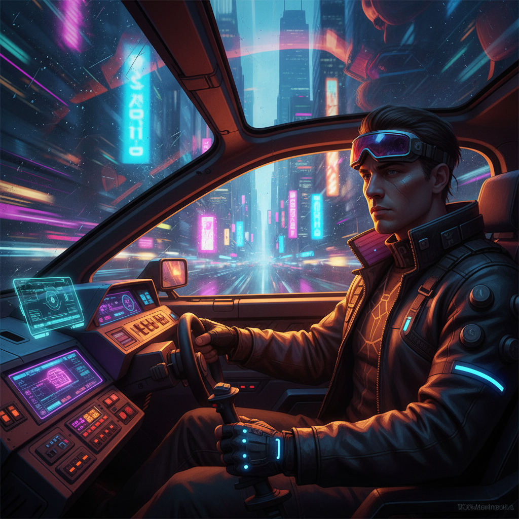 Cyberpunk Hovercar Driver Pilot AI Trend AI portrait example — Cyberpunk & Future
