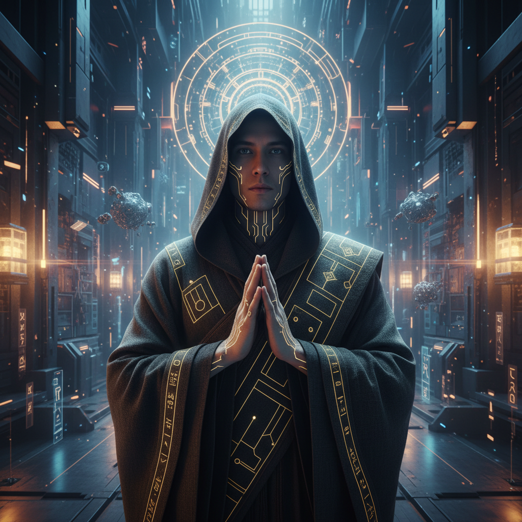 Cyberpunk Monk Spiritual Future AI Trend AI portrait example — Cyberpunk & Future