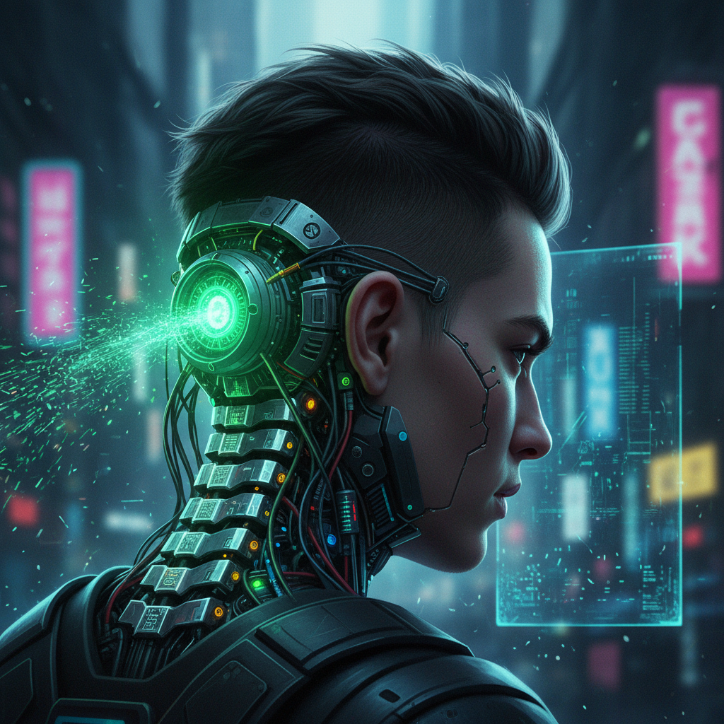 Cyberpunk AI Neural Hacker Brain-Stem Filter AI portrait example — Cyberpunk & Future
