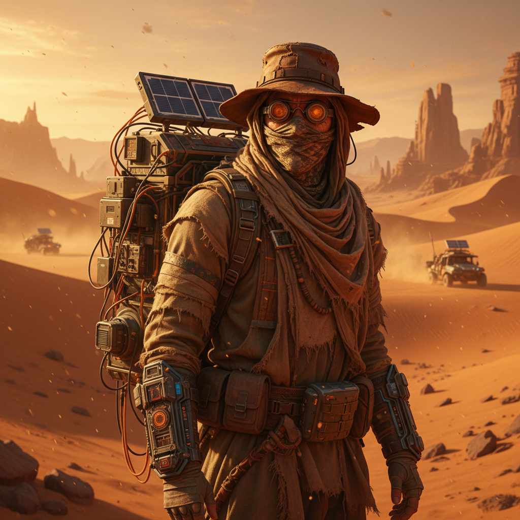 Cyberpunk AI Nomad Desert Caravan Portrait AI portrait example — Cyberpunk & Future
