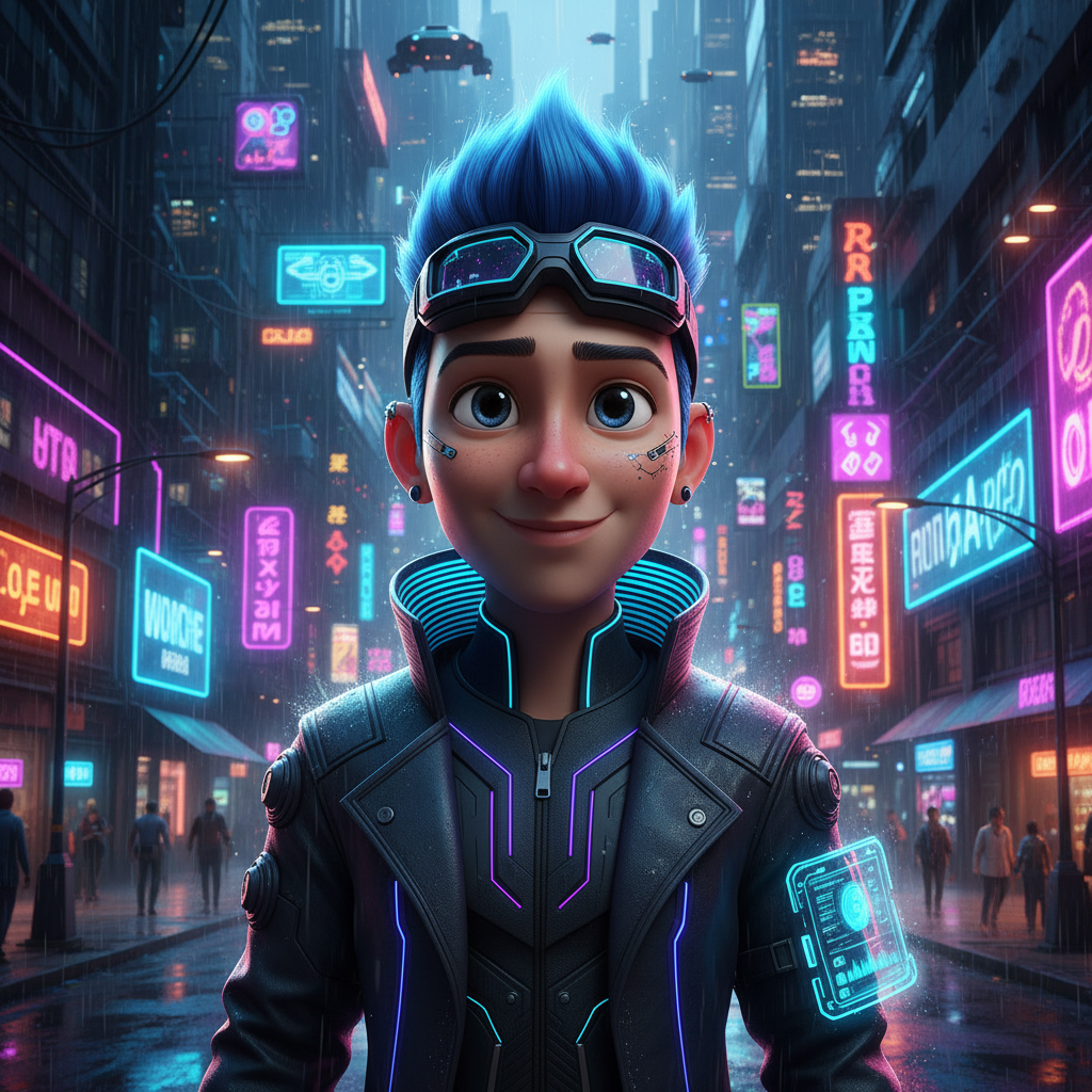 Cyberpunk Pixar Future City AI Filter AI portrait example — Disney Pixar 3D