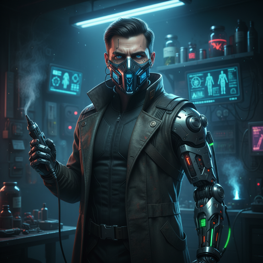 Cyberpunk Street Doctor Ripperdoc AI Filter AI portrait example — Cyberpunk & Future