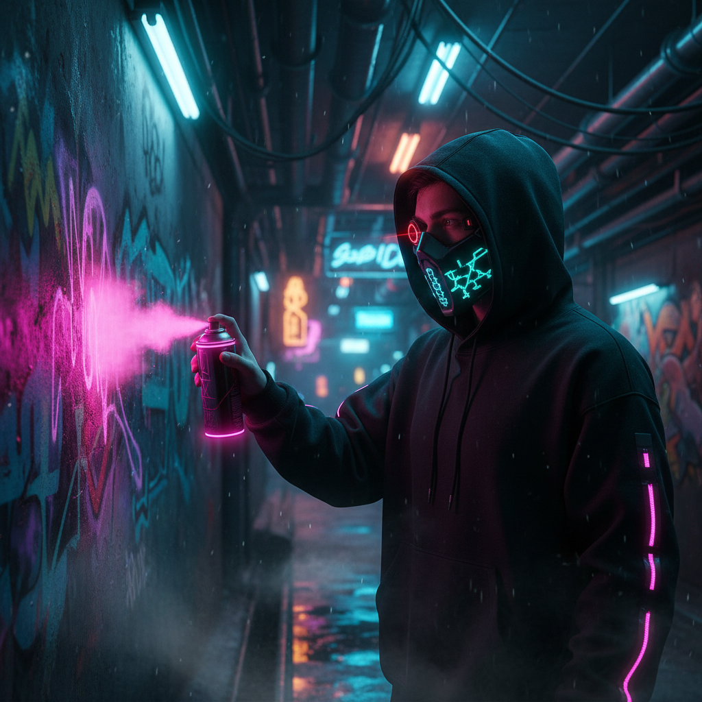 Cyberpunk Street Graffitist Underground AI Trend AI portrait example — Cyberpunk & Future