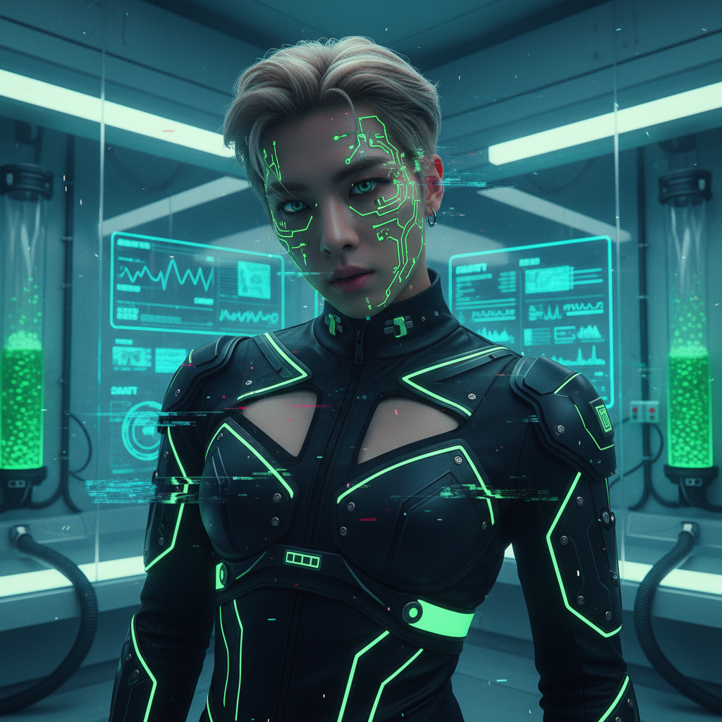 Cyborg Glitch Art Tech-Wear AI Trend AI portrait — K-Pop & Idol