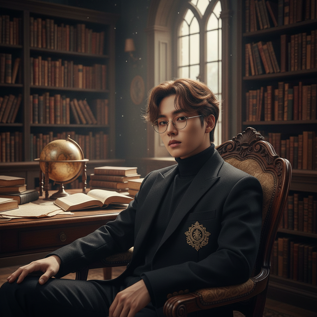 Dark Academia Library K-Pop AI AI portrait