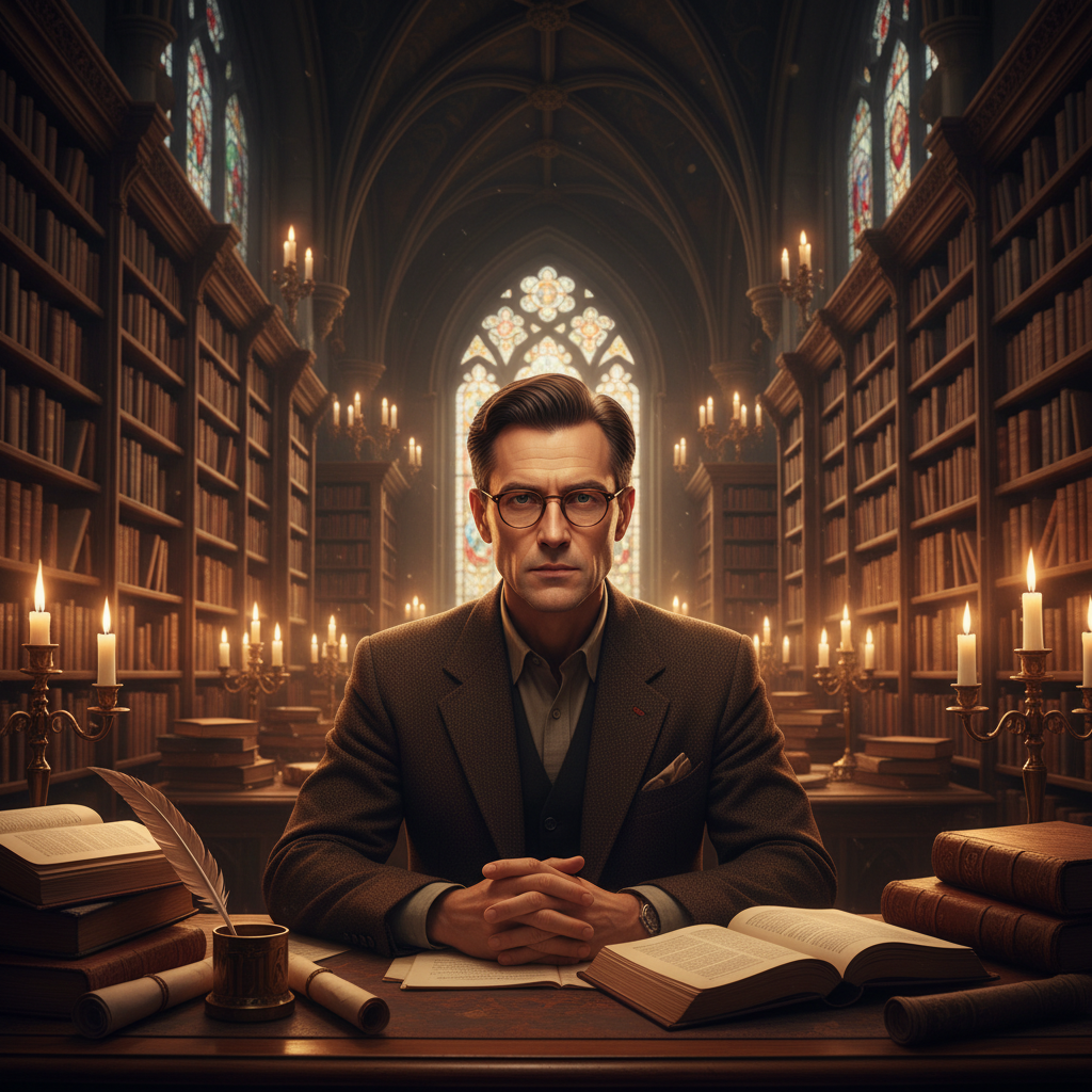 Dark Academia Library Muse AI Portrait AI portrait example — Fashion & Editorial