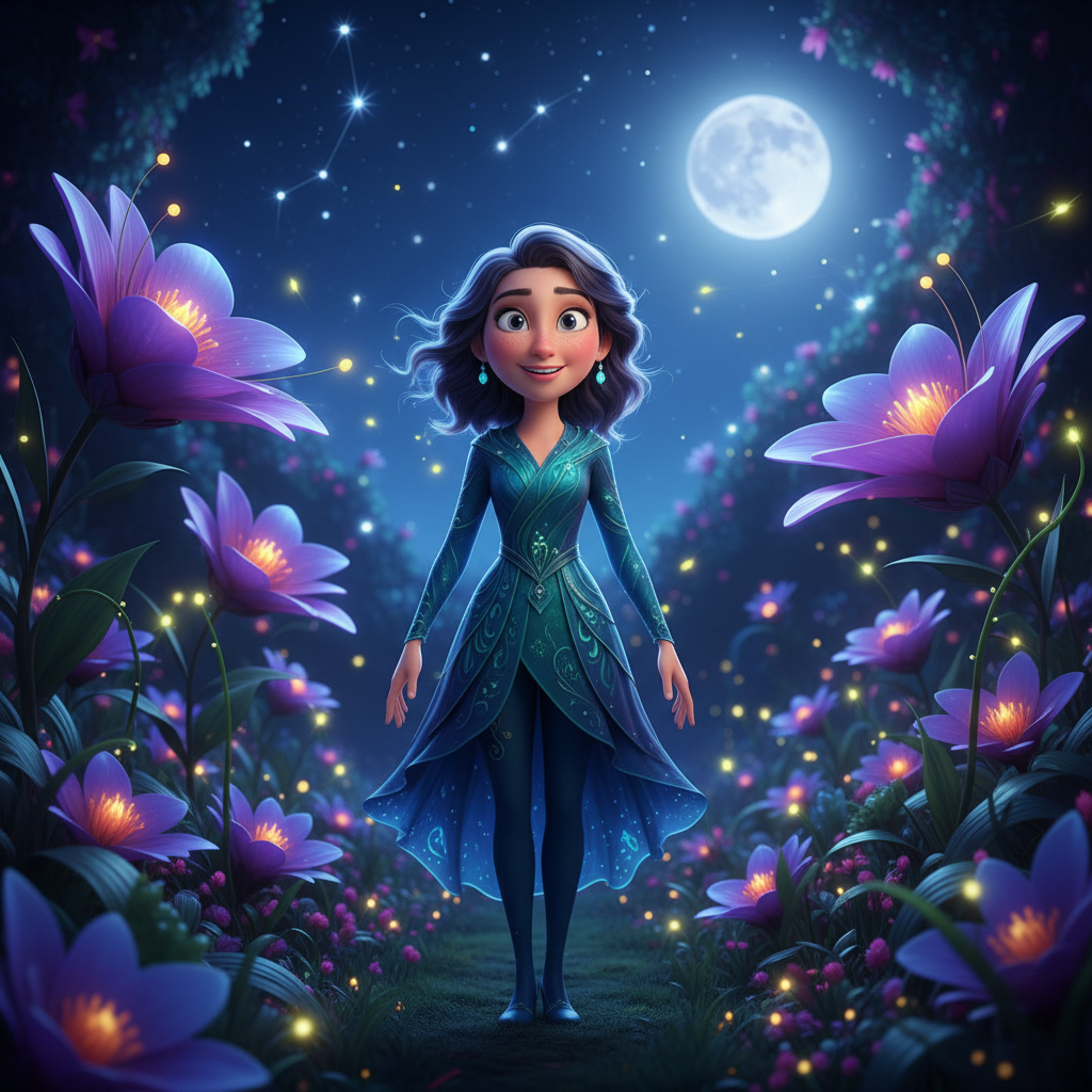 Dreamy Moonlight Pixar Garden Portrait AI AI portrait example — Disney Pixar 3D