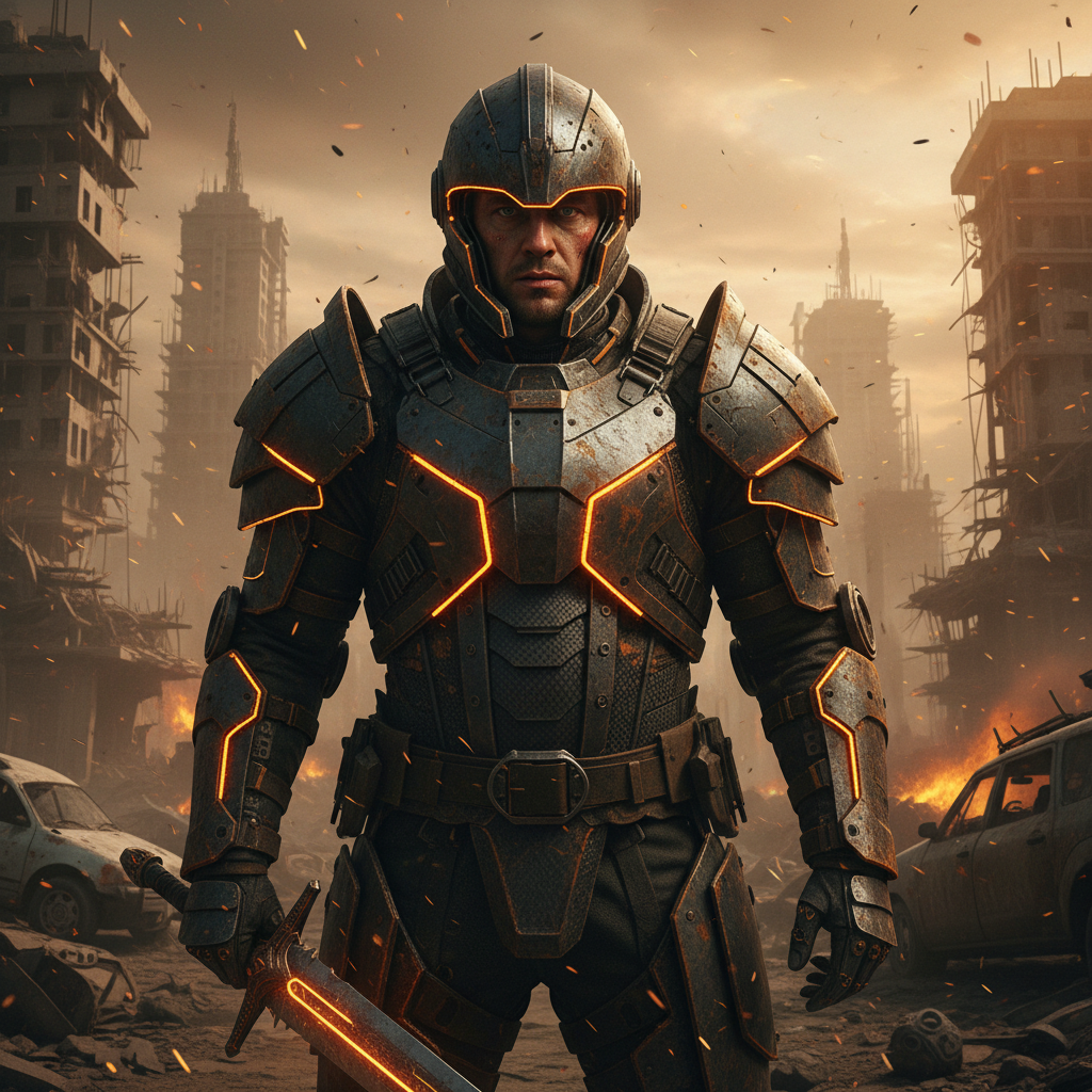 Dystopian Tech-Knight Armor AI Trend AI portrait example — Fantasy & Cosplay