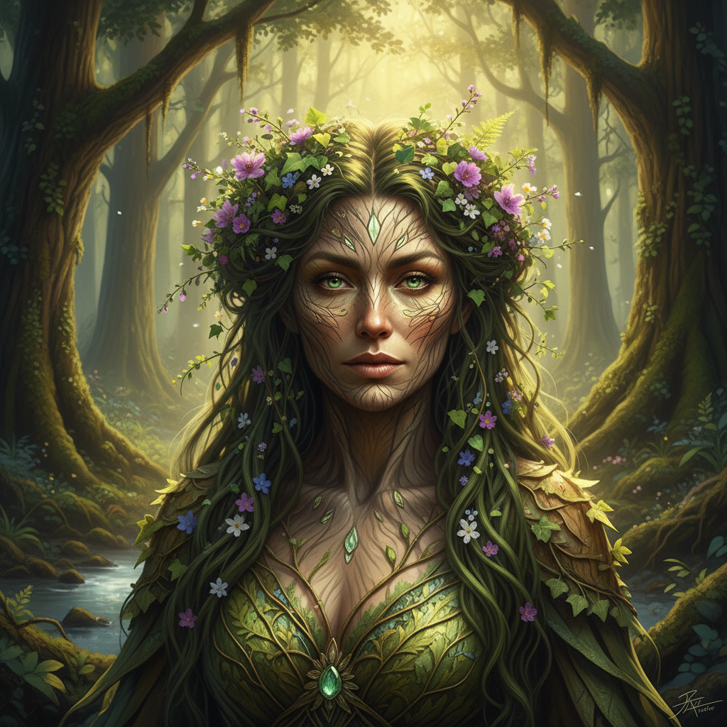 Forest Dryad Mossy Bloom AI Portrait AI portrait example — Fantasy & Cosplay