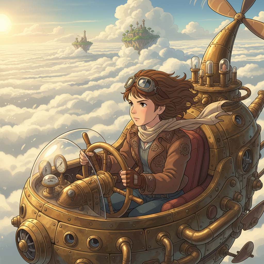 Ghibli Castle In The Sky Steampunk AI AI portrait example — Ghibli & Anime
