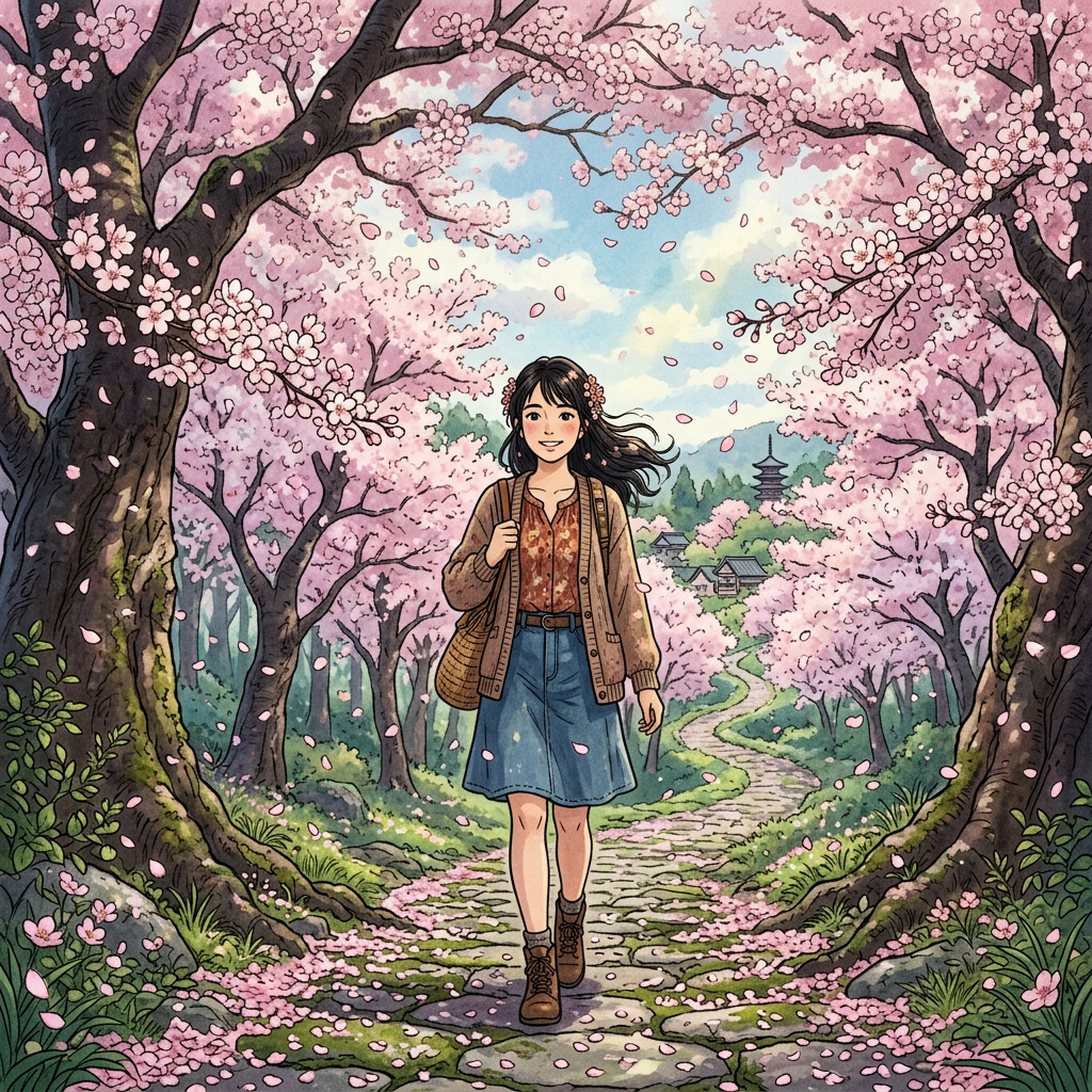 Ghibli Cherry Blossom Path AI Portrait AI portrait