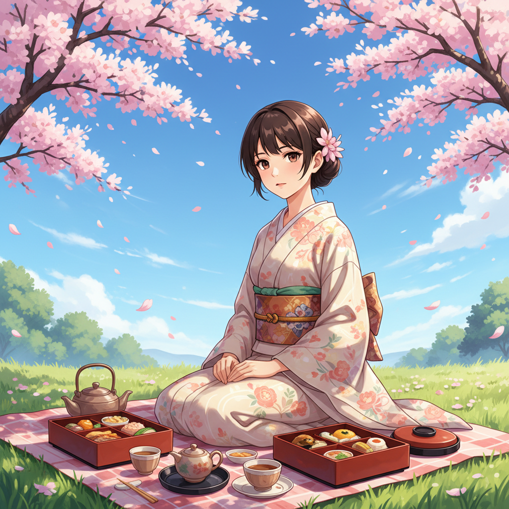 Ghibli Cherry Blossom Picnic AI Filter AI portrait example — Ghibli & Anime