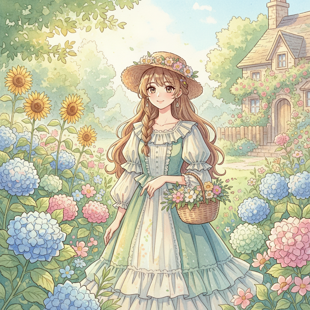 Studio Ghibli Cottagecore Garden Portrait AI AI portrait example — Ghibli & Anime