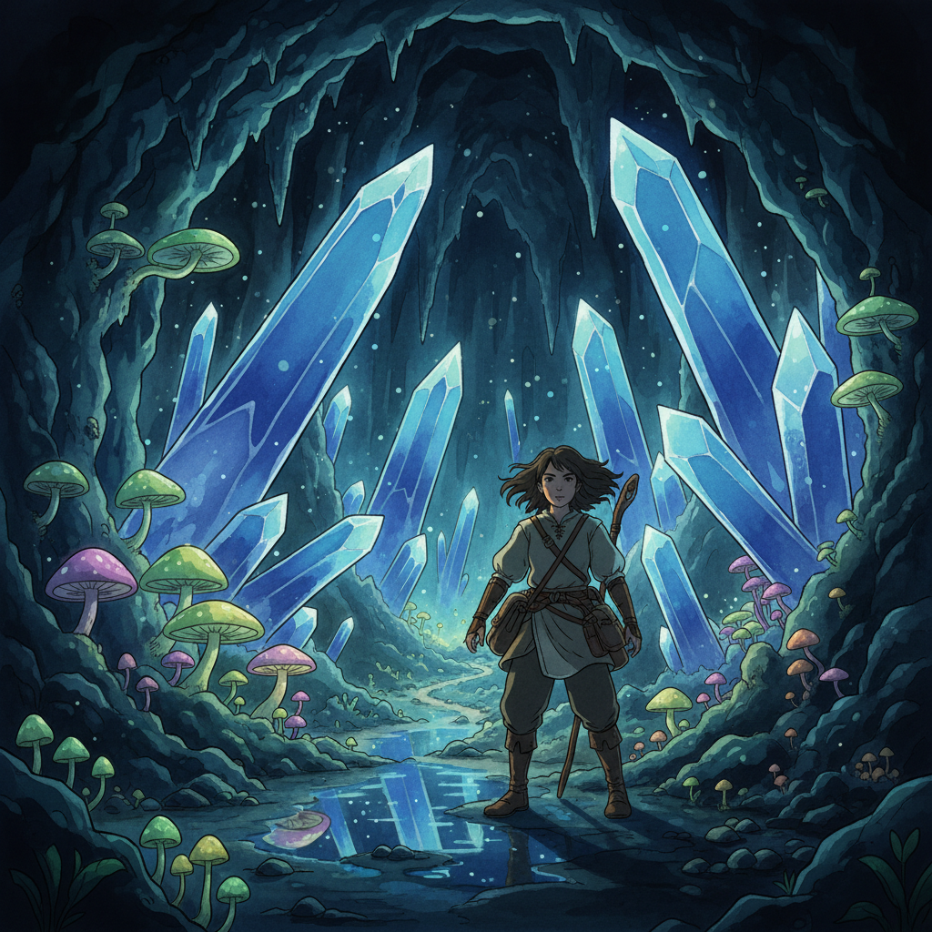 Ghibli Crystal Cave Underground AI Filter AI portrait example — Ghibli & Anime