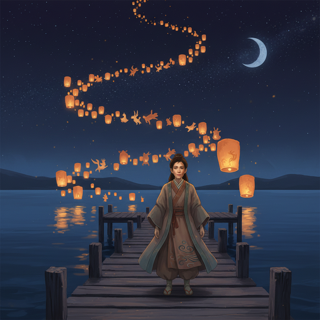 Ghibli Floating Paper Lantern AI Trend AI portrait example — Ghibli & Anime