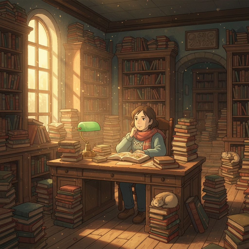 Ghibli Library Sanctuary Aesthetic AI Filter AI portrait example — Ghibli & Anime