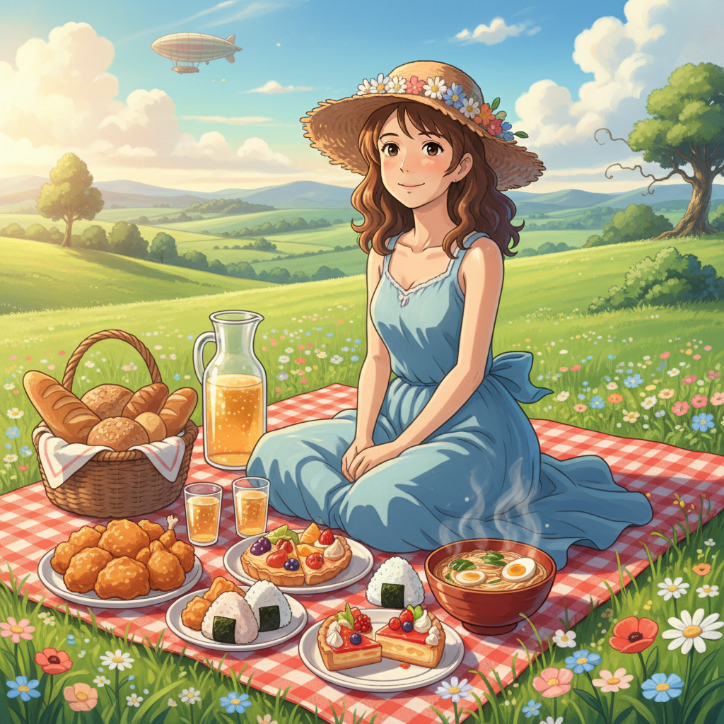 Ghibli Meadow Picnic Aesthetic AI Filter AI portrait example — Ghibli & Anime