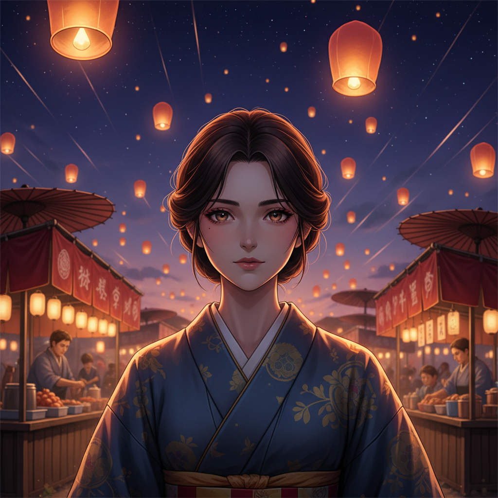 Ghibli Midnight Festival Lantern AI Portrait AI portrait example — Ghibli & Anime