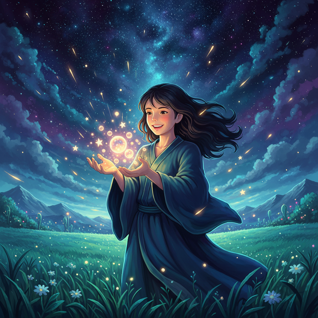 Ghibli Midnight Star Catcher AI Portrait AI portrait example — Ghibli & Anime