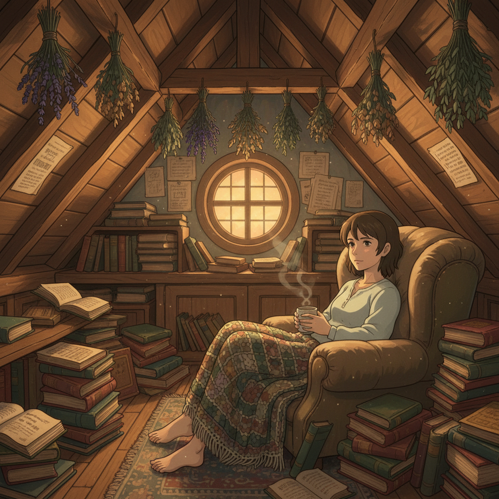 Ghibli Secret Attic Bedroom AI Trend AI portrait example — Ghibli & Anime