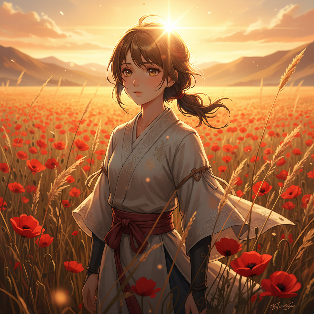 Ghibli Secret Flower Field Sunset AI AI portrait