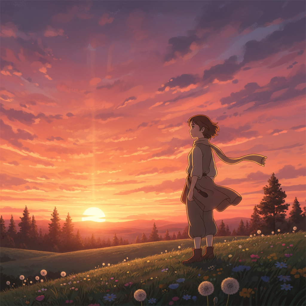 Ghibli Sunset Hill Sky AI Trend AI portrait example — Ghibli & Anime