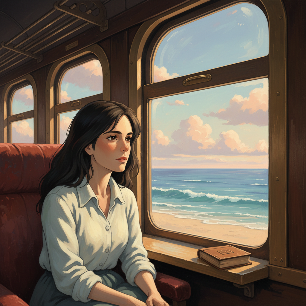 Ghibli Vintage Train Window AI Trend AI portrait example — Ghibli & Anime