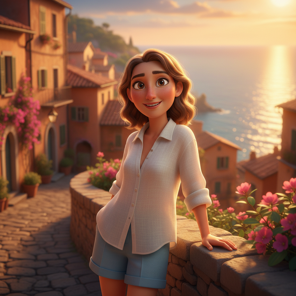 Golden Hour Pixar Summer Filter Trend AI portrait example — Disney Pixar 3D