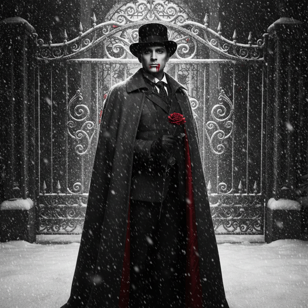 Gothic Noir Snowy Winter AI Portrait AI portrait example — Seasonal & Holiday