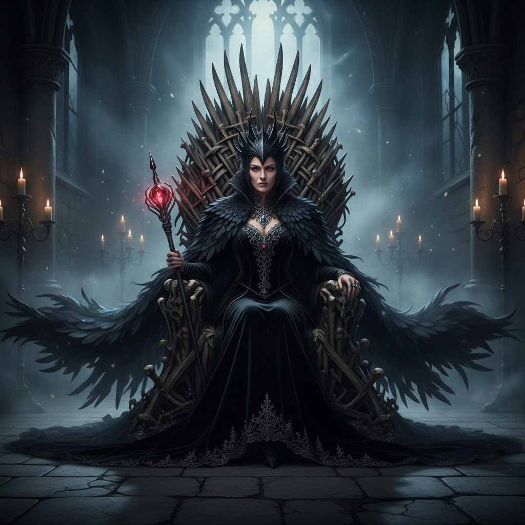 Gothic Raven Queen Throne AI Filter AI portrait example — Fantasy & Cosplay