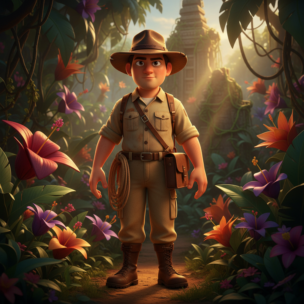 Jungle Explorer Pixar 3D Photo Trend AI portrait example — Disney Pixar 3D
