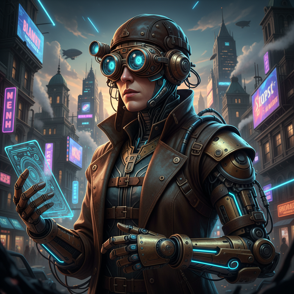Mechanical Steampunk Cyberpunk Hybrid AI Portrait AI portrait example — Cyberpunk & Future