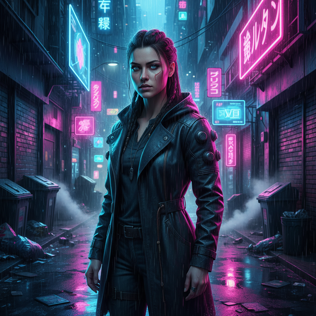 Neon Noir Cyberpunk Rainy Alley AI Trend AI portrait