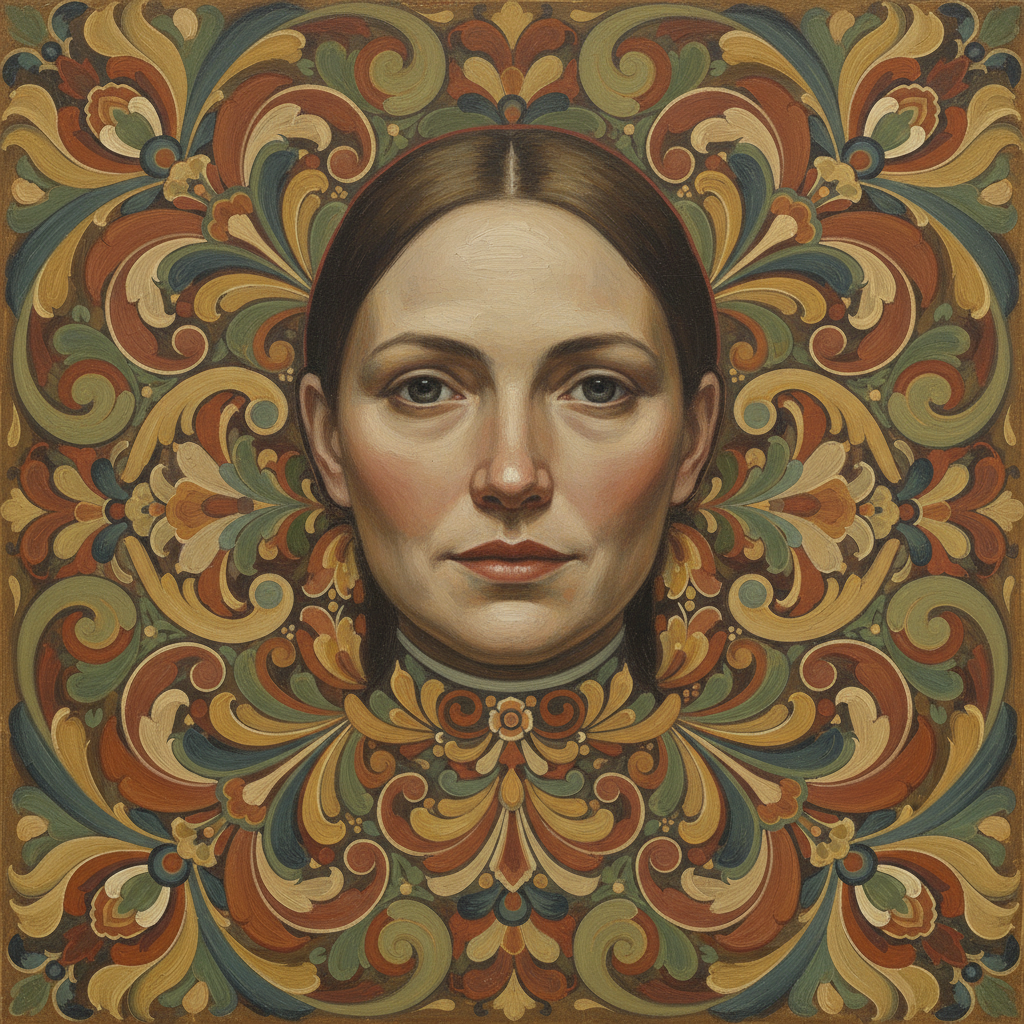 Nordic Folk Art Floral AI Portrait AI portrait example — Fine Art & Painting
