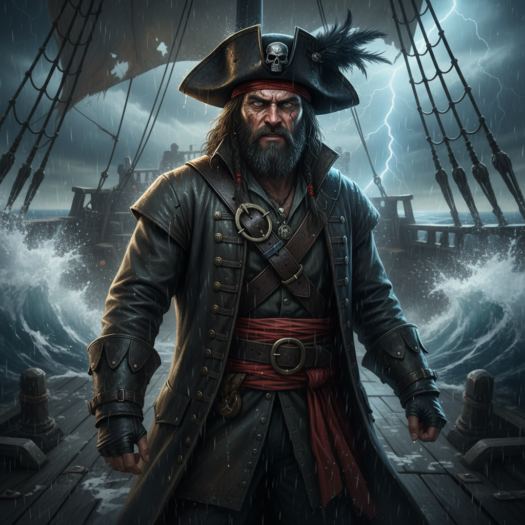 Pirate Captain Stormy Seas AI Filter AI portrait example — Fantasy & Cosplay