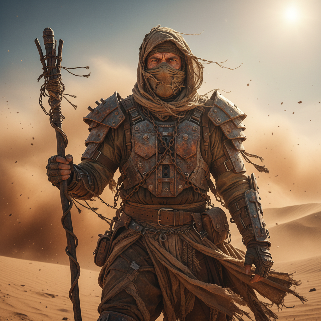 Post-Apocalyptic Desert Wanderer AI Portrait AI portrait example — Cinematic & Movie Poster